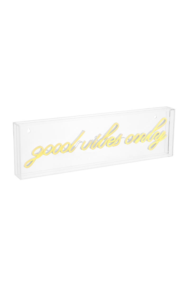 JONATHAN Y Good Vibes Only 20" X 6" Contemporary Glam Acrylic Box USB Operated LED Neon Light, Yellow, Main, color, Yellow