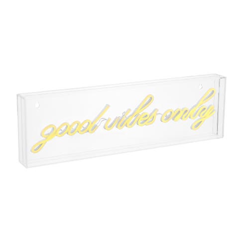 Good Vibes Only 20" X 6" Contemporary Glam Acrylic Box USB Operated LED Neon Light, Yellow