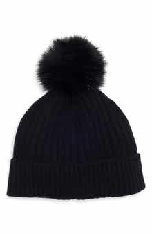 Cashmere Rib Beanie with Pom