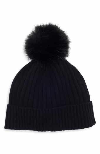 Cashmere Rib Beanie with Pom
