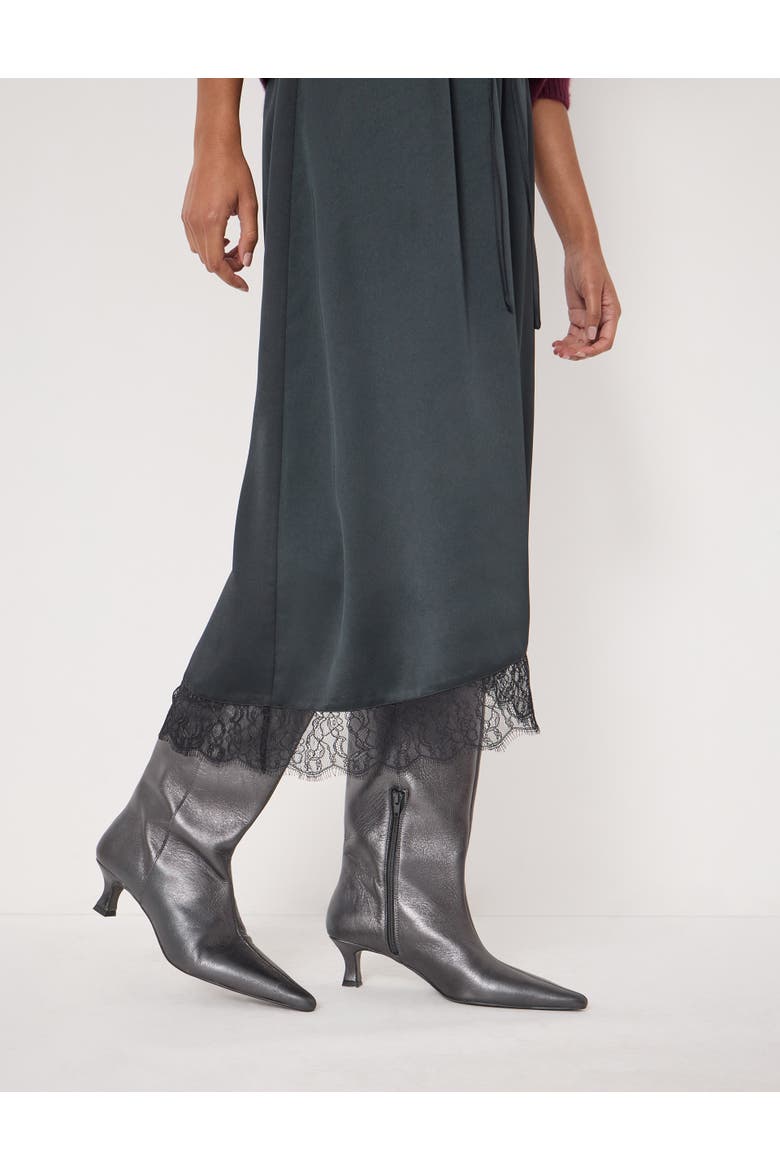 Satin Asymmetric Lace Trim Skirt, Alternate, color, Black