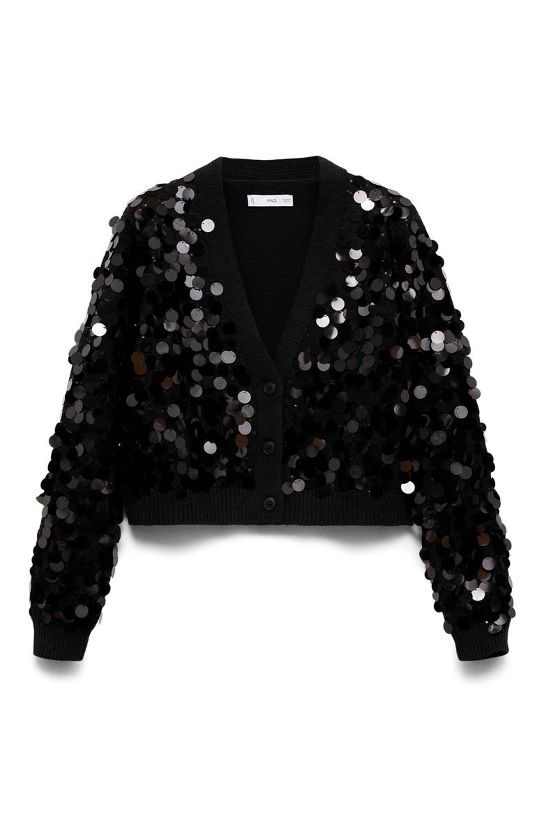 Paillette V-Neck Crop Cardigan, Main, color, BLACK