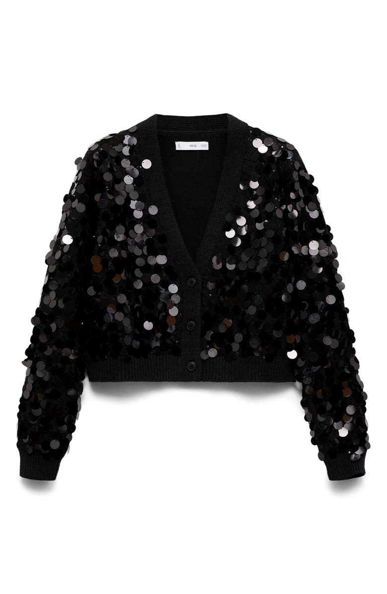 MANGO Paillette V-Neck Crop Cardigan, Main, color,