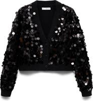 MANGO Paillette V-Neck Crop Cardigan