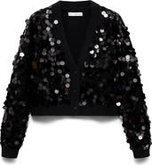 MANGO Paillette V-Neck Crop Cardigan
