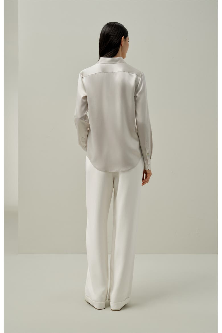 Women's Spread Collar Silk Shirt, Alternate, color, Pale-Gray