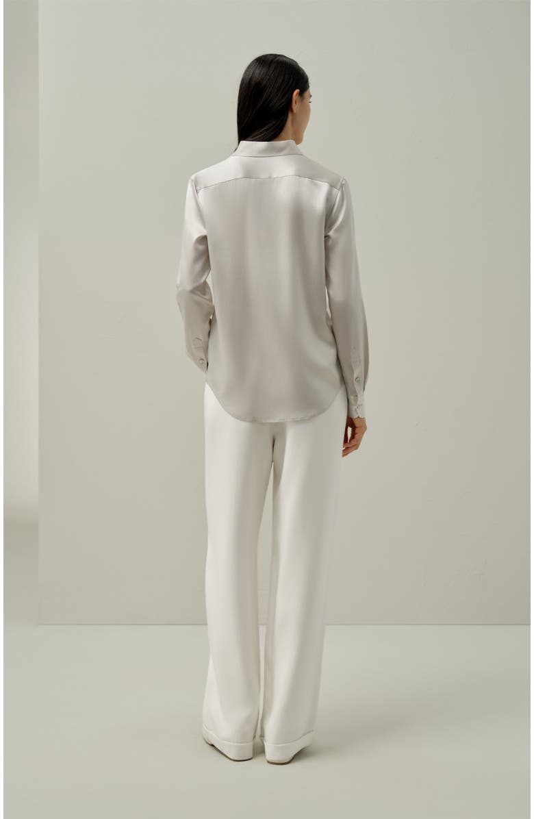 Lilysilk Spread Collar Silk Shirt, Alternate, color, Pale-Gray