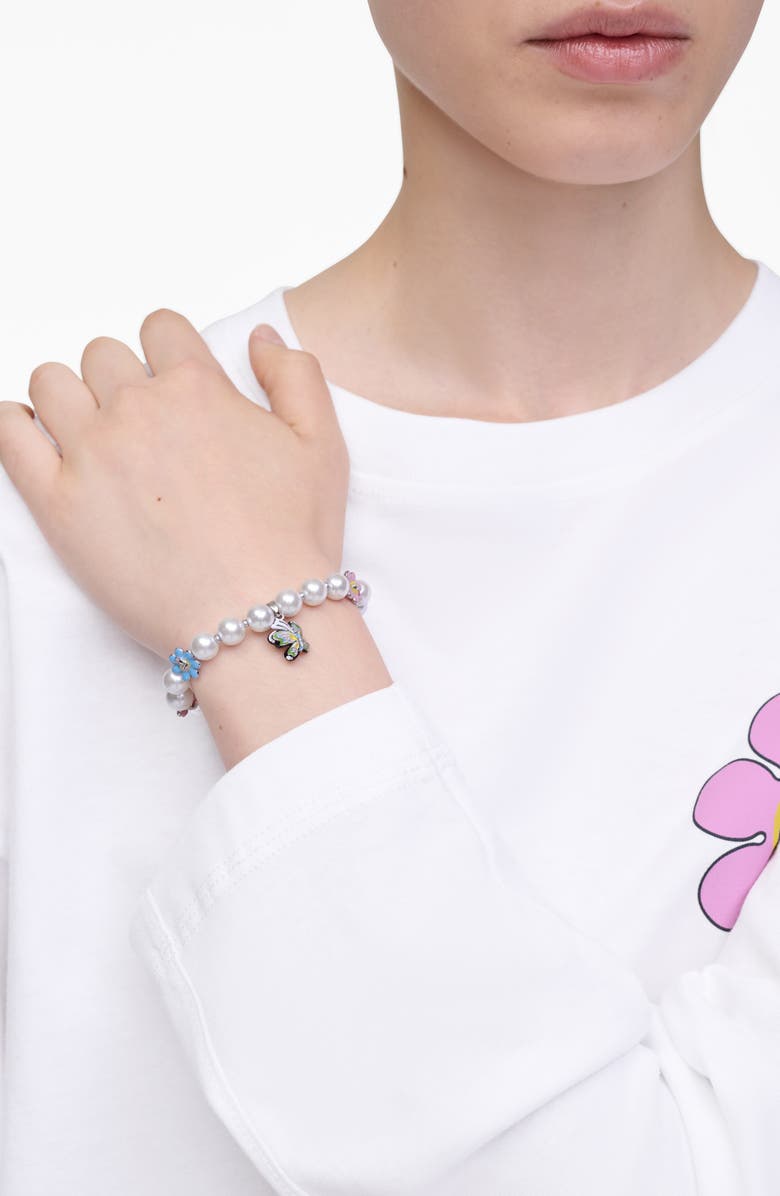 Marc Jacobs Garden Butterfly Faux Pearl Station Bracelet, Alternate, color, Silver/Multi