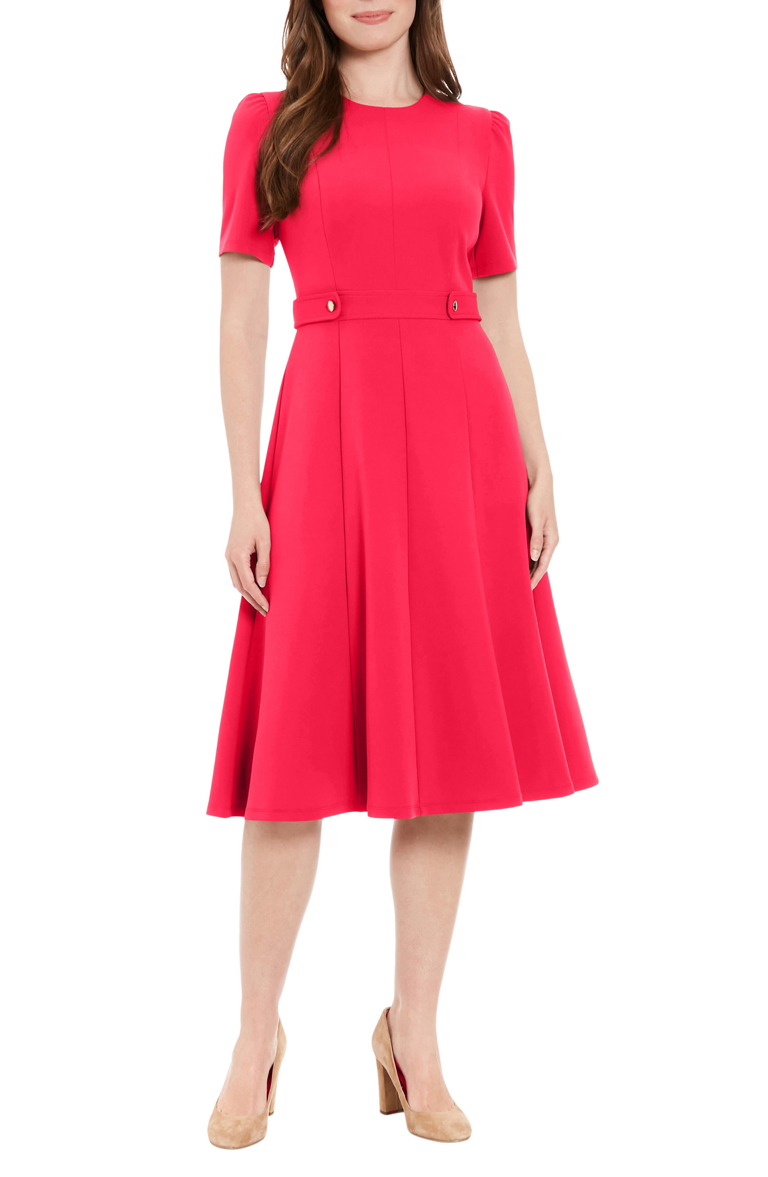 London Times Short Puff Sleeve Fit & Flare Dress