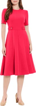 London Times Short Puff Sleeve Fit & Flare Dress