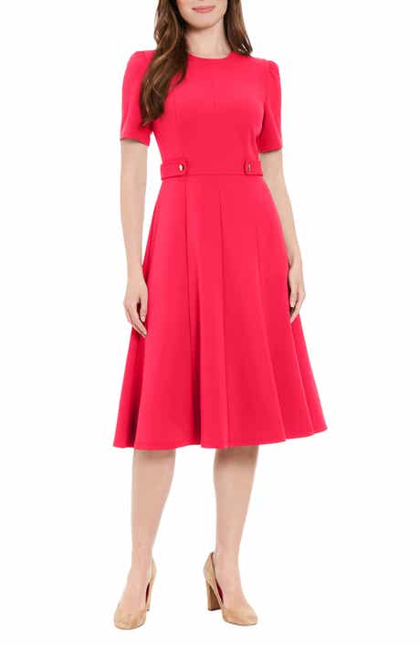London Times Short Puff Sleeve Fit & Flare Dress