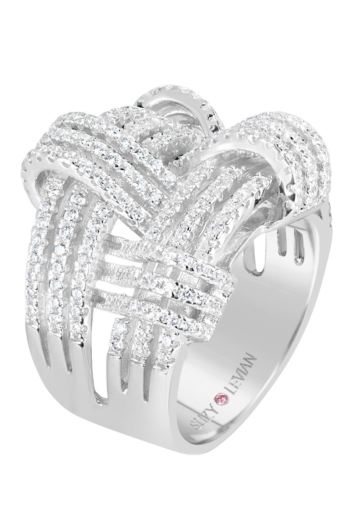 SUZY LEVIAN Sterling Silver CZ Weaving Wide Band Ring