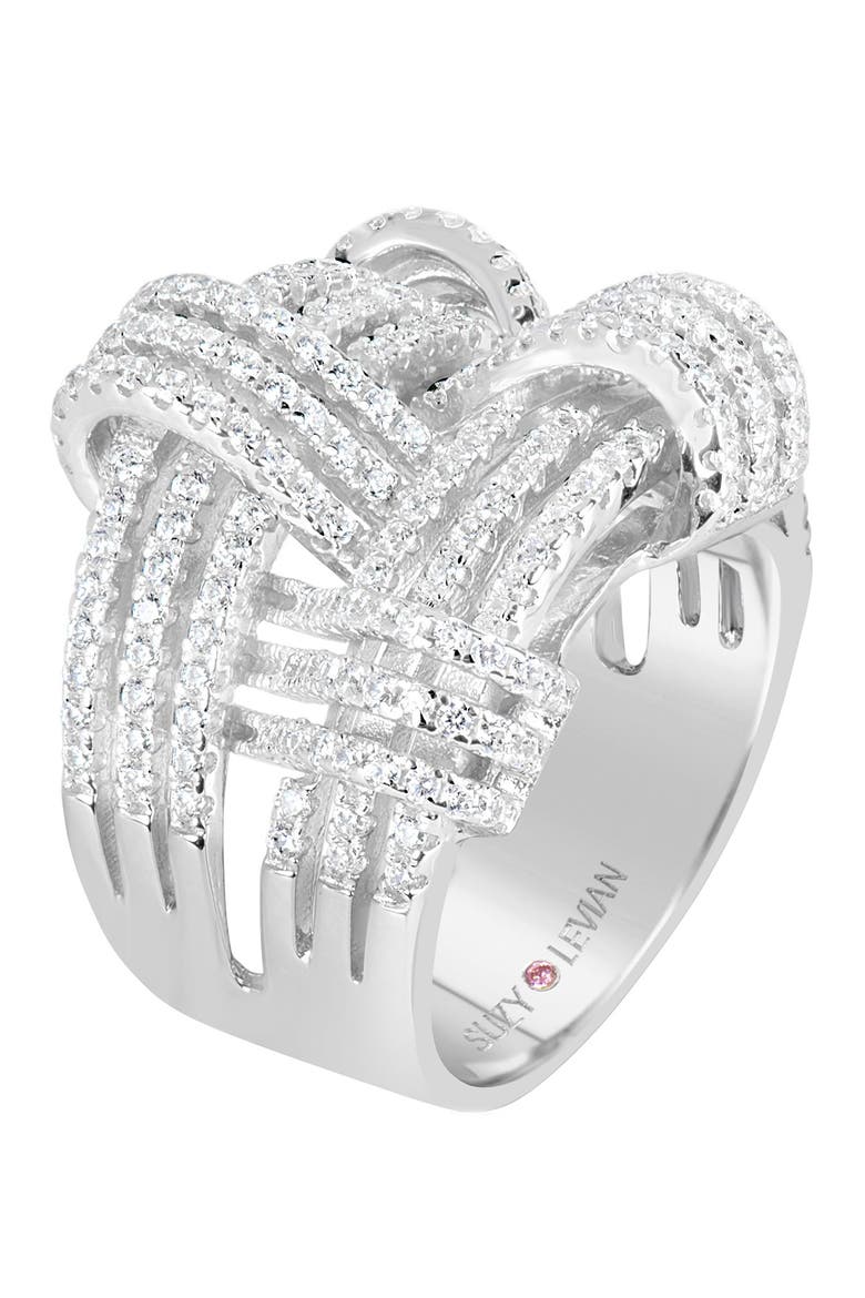 Sterling Silver CZ Weaving Wide Band Ring, Main, color, WHITE