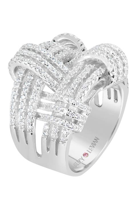 Sterling Silver CZ Weaving Wide Band Ring