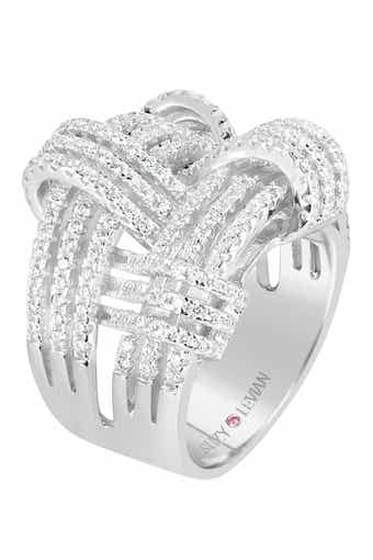 SUZY LEVIAN Sterling Silver CZ Weaving Wide Band Ring