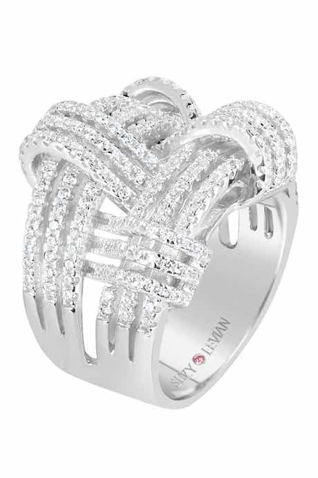 SUZY LEVIAN Sterling Silver CZ Weaving Wide Band Ring