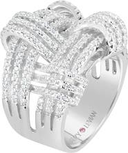SUZY LEVIAN Sterling Silver CZ Weaving Wide Band Ring
