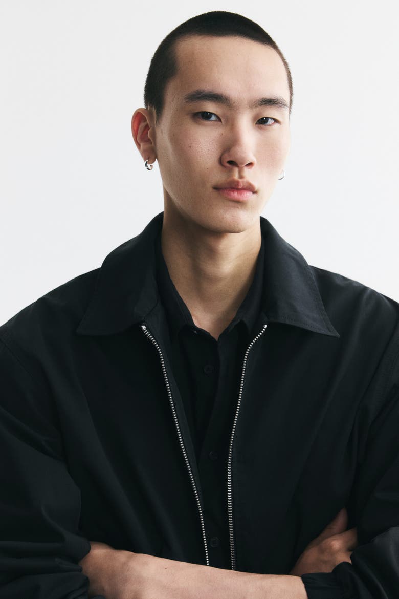 Cotton Jacket With Collar, Alternate, color, Black
