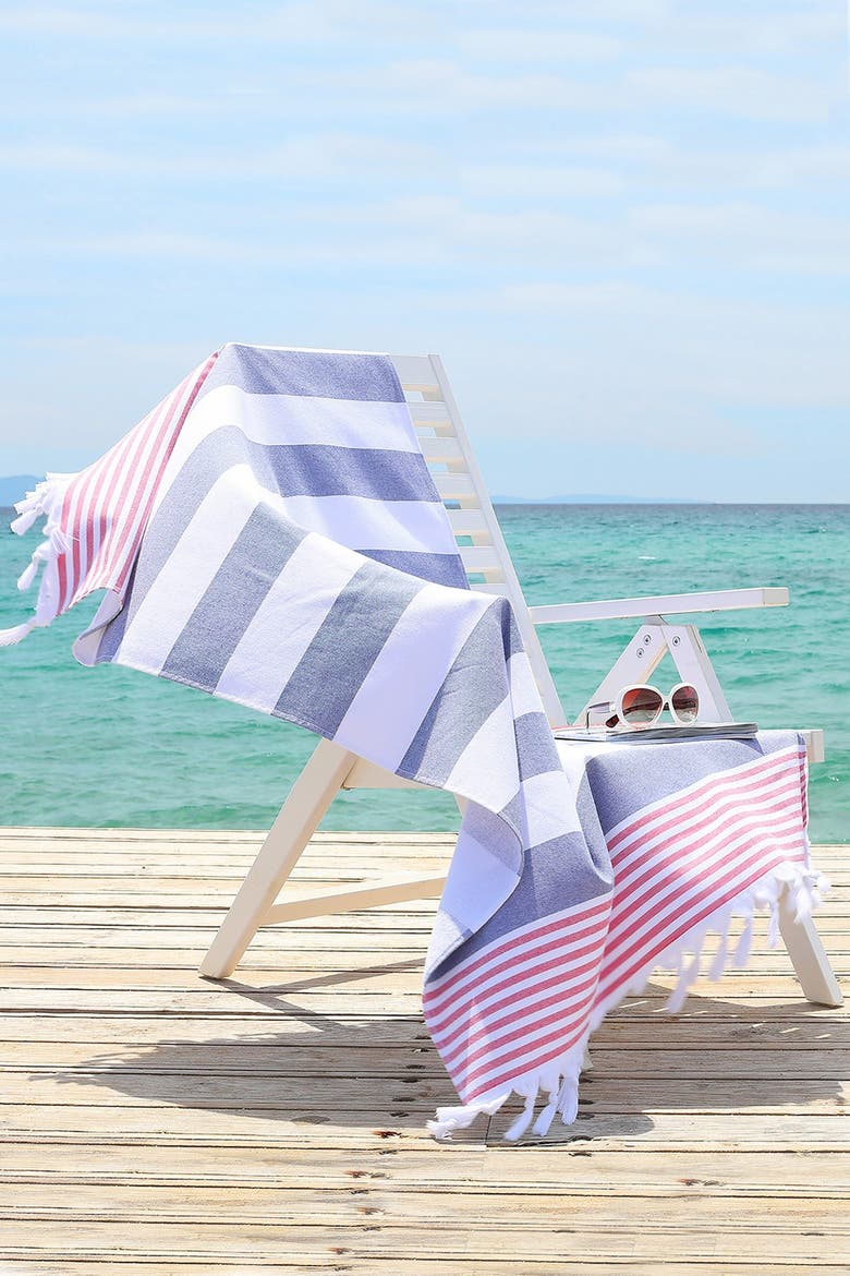 100% Turkish Cotton Patriotic Pestemal Beach Towel - Ocean Blue, Alternate, color, OCEAN BLUE