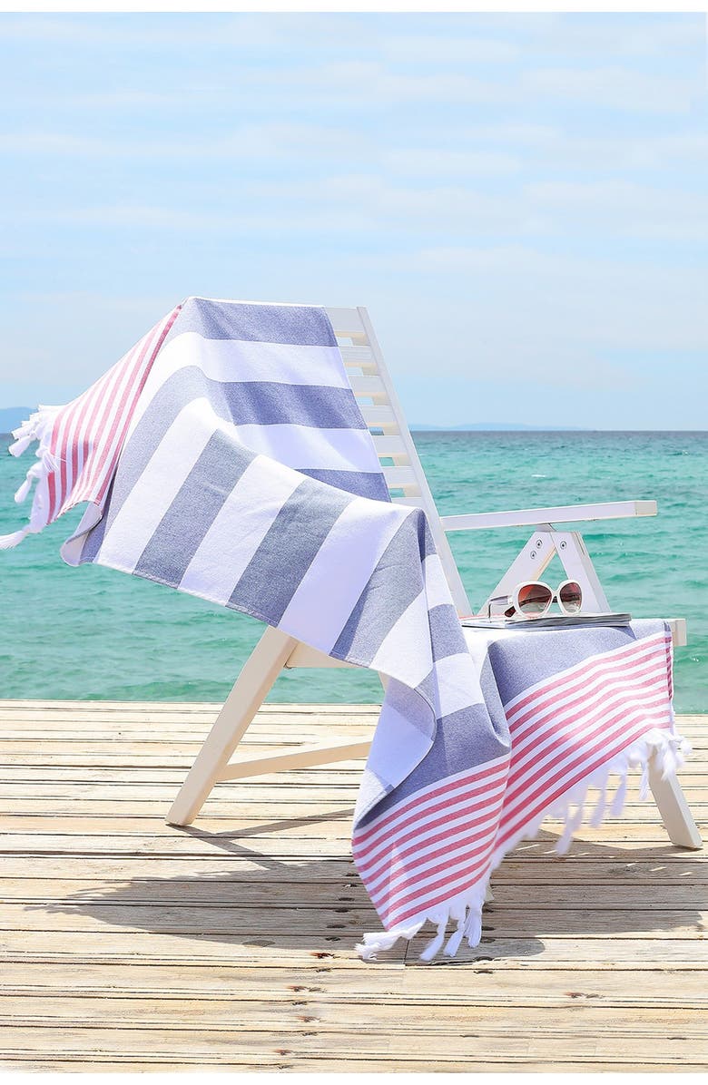 Linum Home Textiles 100% Turkish Cotton Patriotic Pestemal Beach Towel - Ocean Blue, Alternate, color,