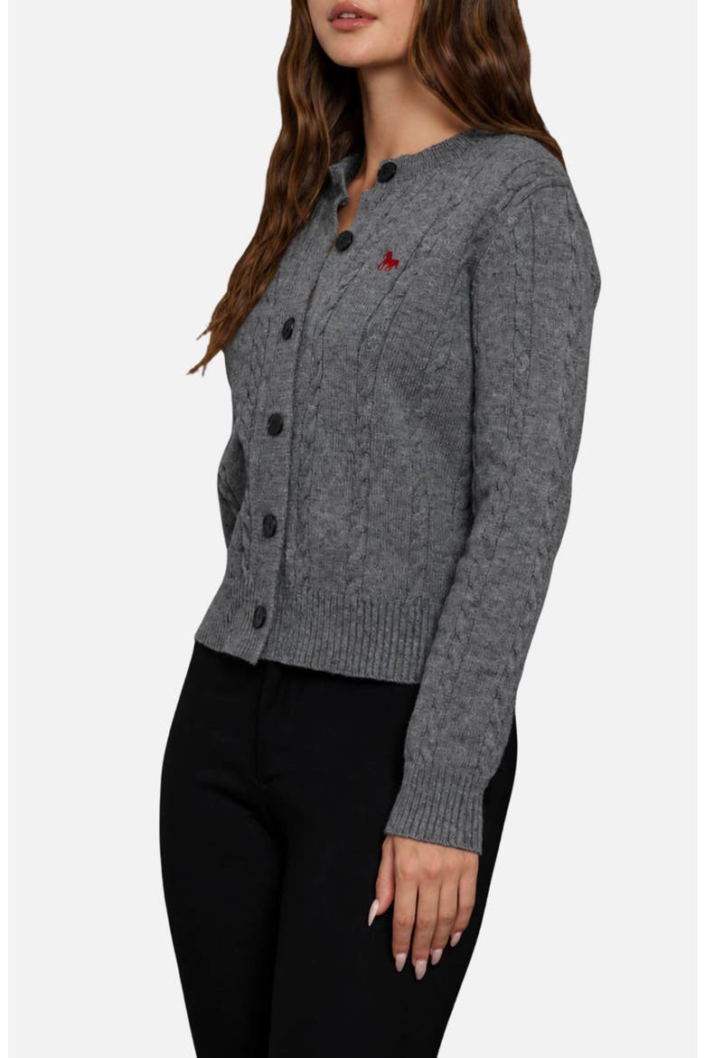 Embroidered Horse Cable Knit Crop Cardigan, Alternate, color, GREY