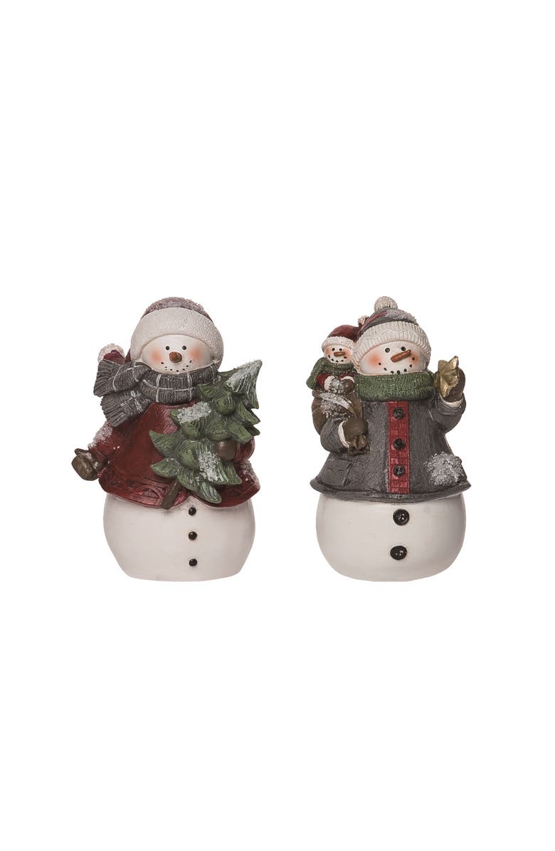 Transpac Small Resin Quilted Snowman Figurine Set of 2 Christmas Decor, Main, color, Multi