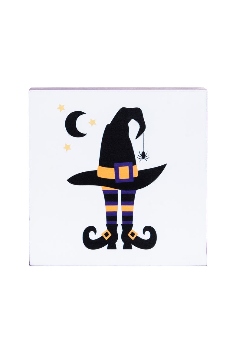 5" Witchy Hat Block with Moon Halloween Shelf Sitter Decoration, Main, color, Purple