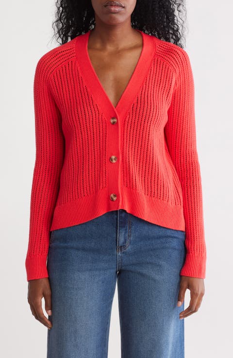 Cotton Blend Pointelle Cardigan