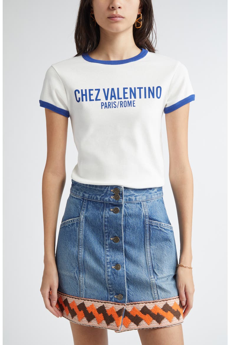 Chez Valentino Ringer T-Shirt, Main, color, AVORIO/BLU ELETTRICO