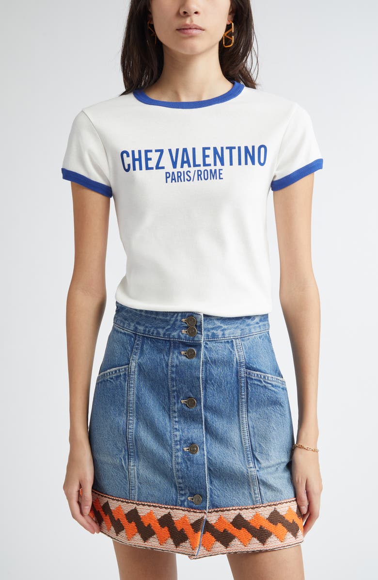 Valentino Garavani Chez Valentino Ringer T-Shirt, Main, color, Ivory/ Blue