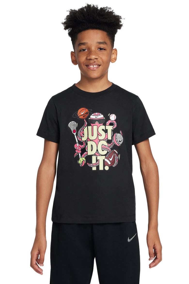 Kids' Sportswear Just Do It Cotton Graphic T-Shirt, Main, color, BLACK