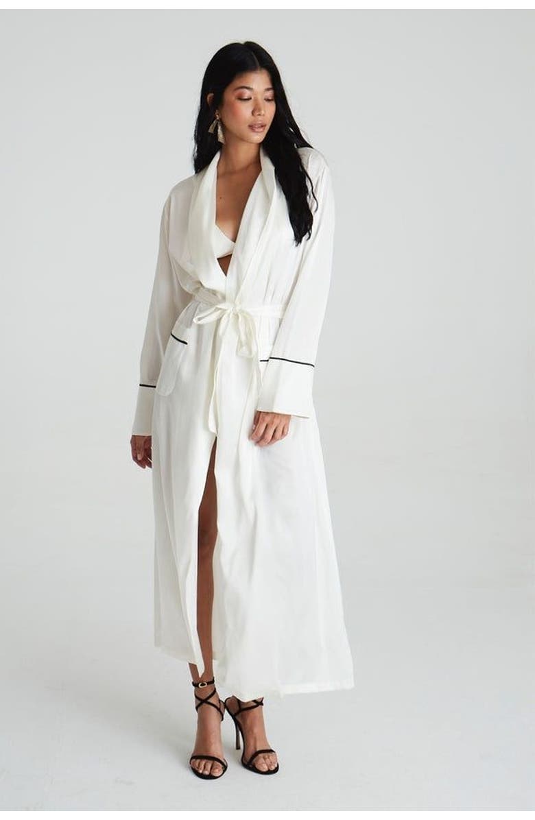 House Of Silk Silk Charna Long Length Bridal Robe, Main, color, White