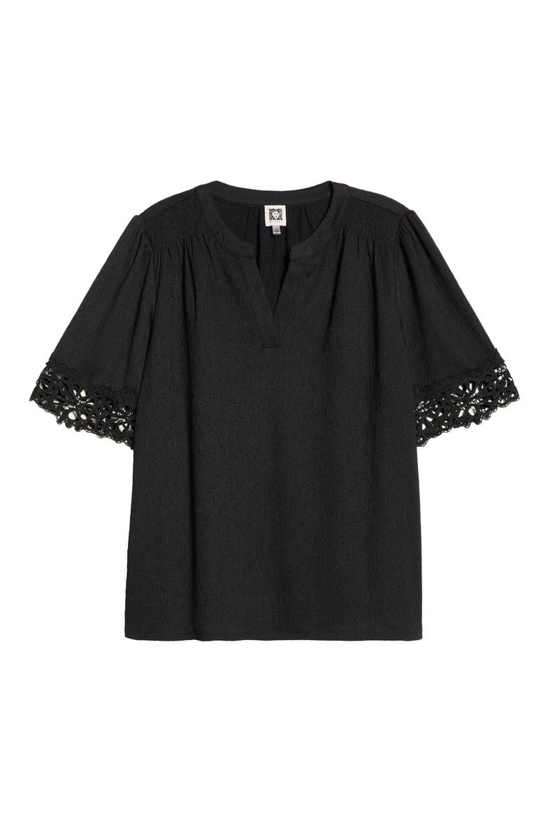 Crepe Lace Trim Top, Alternate, color, ANNE BLACK