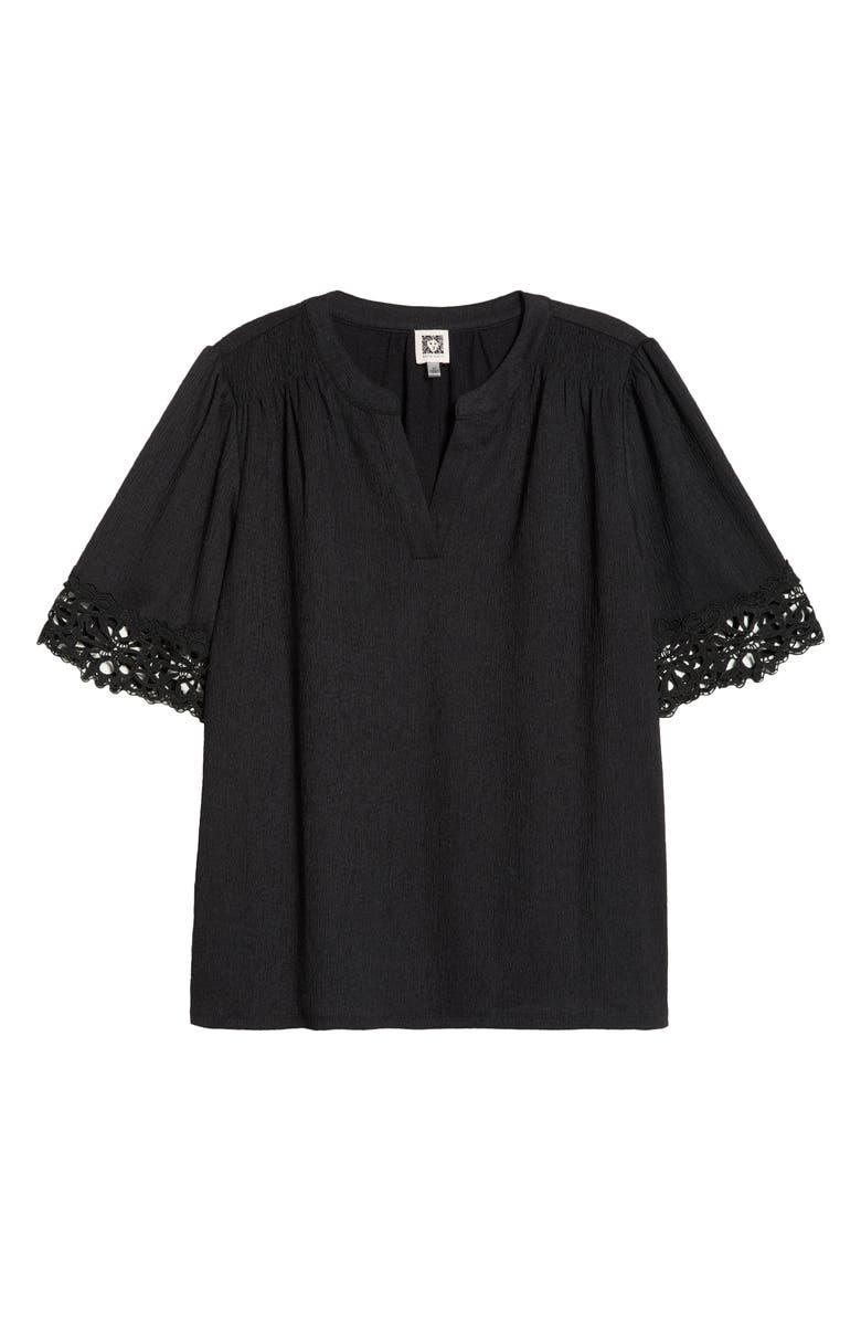 Anne Klein Crepe Lace Trim Top, Alternate, color, Anne Black