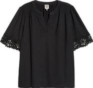 Anne Klein Crepe Lace Trim Top