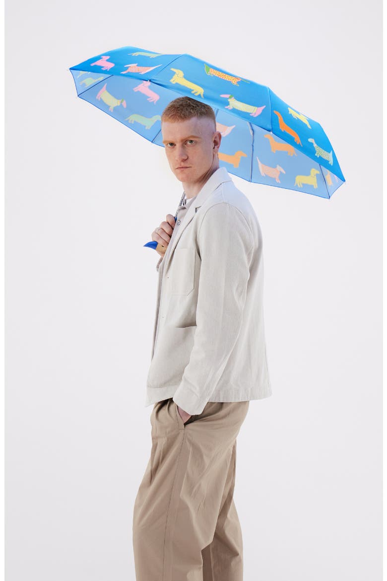 Eco-Friendly Compact Duck Umbrella, Alternate, color, Dogs In Blue