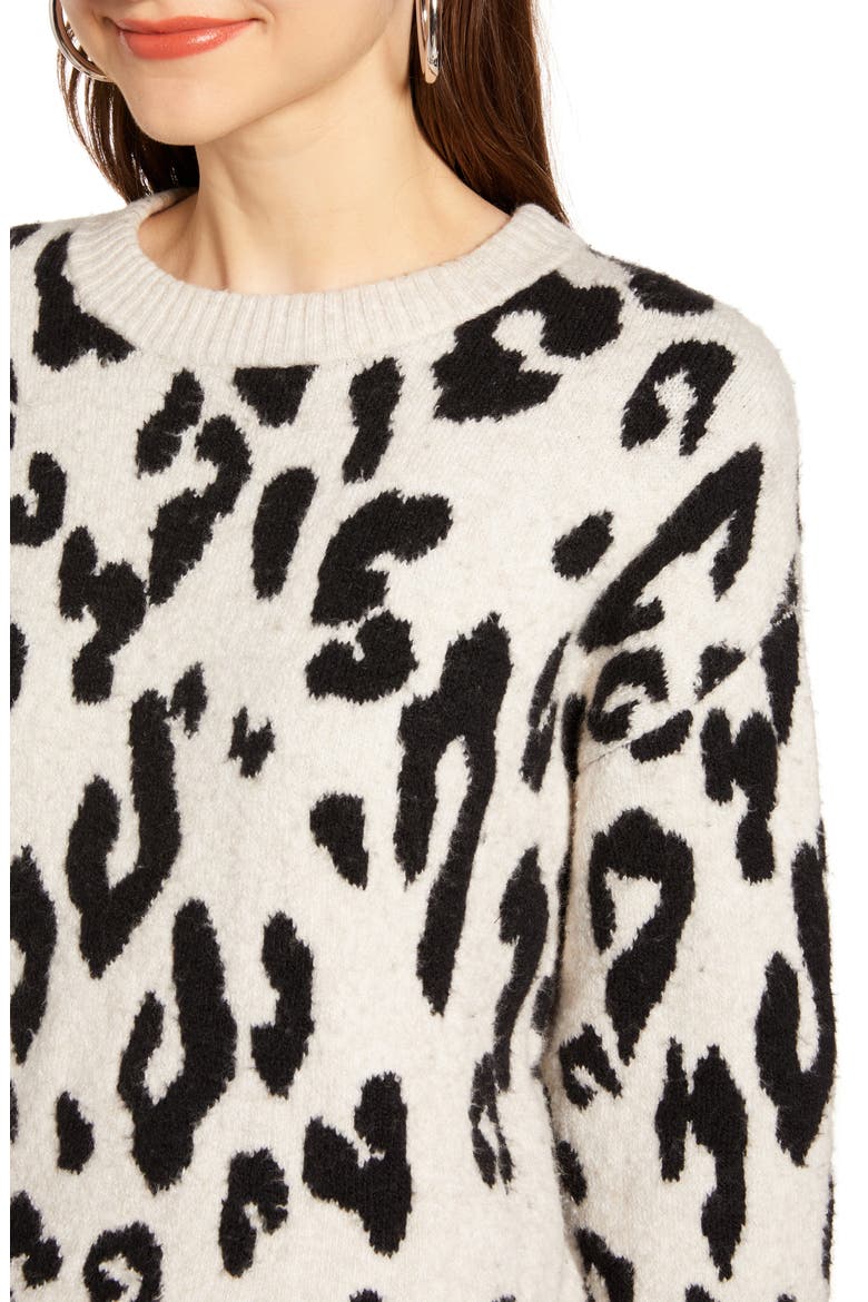 Leopard Crewneck Pullover (Nordstrom Exclusive), Alternate, color, BEIGE OATMEAL LEOPARD
