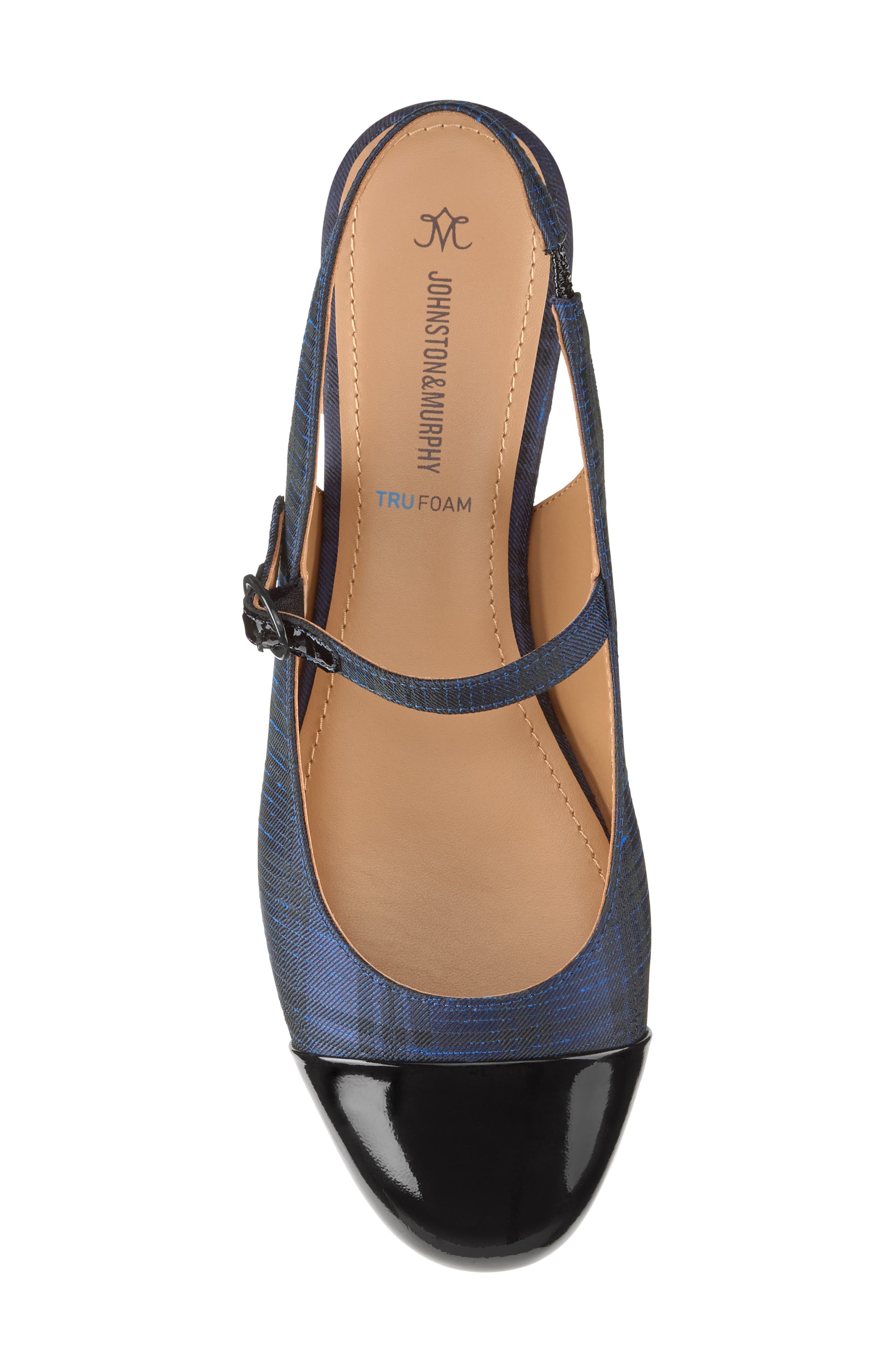 Johnston & Murphy Claire Mary Jane Slingback Flat, Alternate, color, Navy Plaid Black Leather
