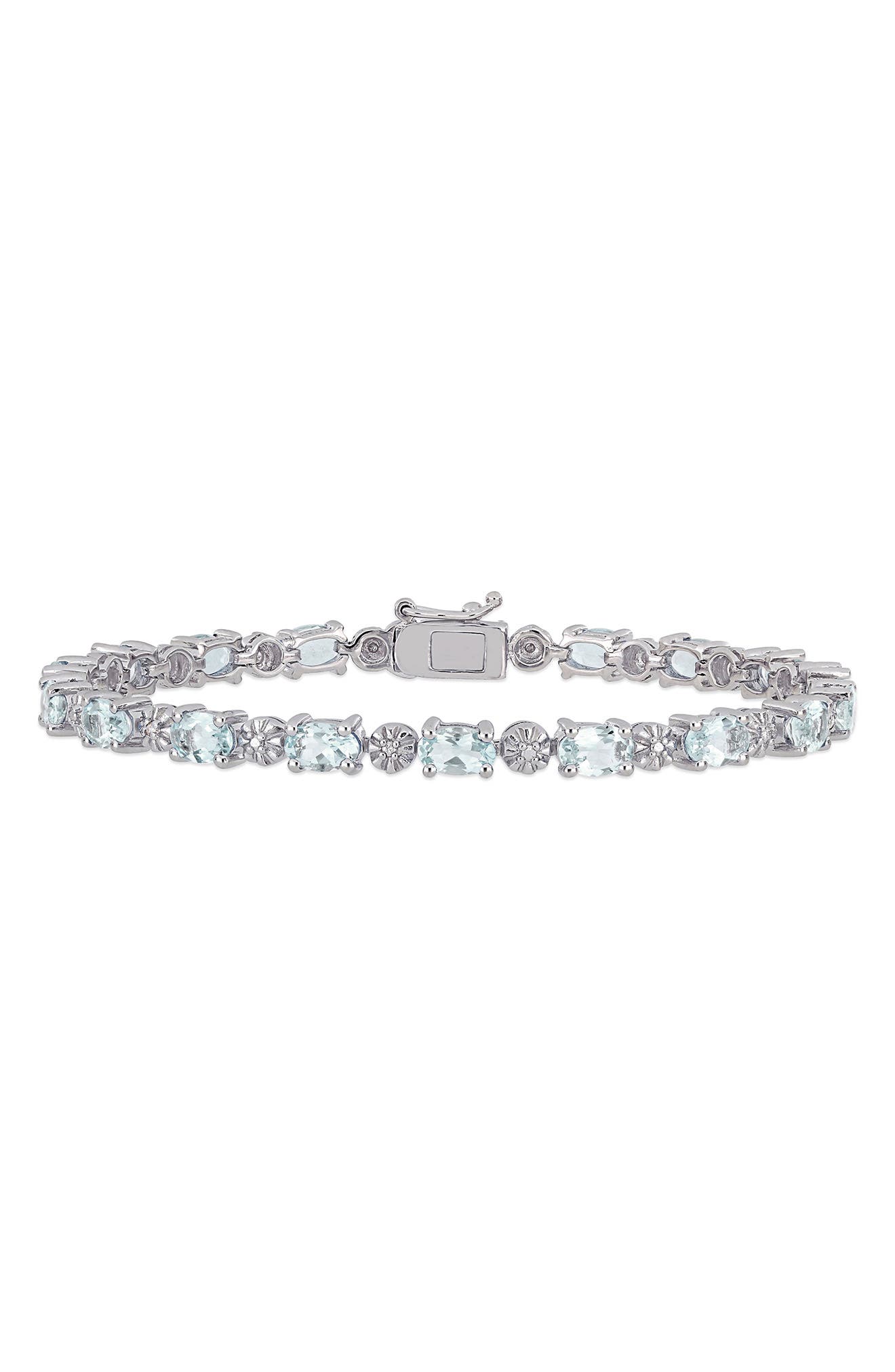 DELMAR Sterling Silver Aquamarine Diamond Bracelet