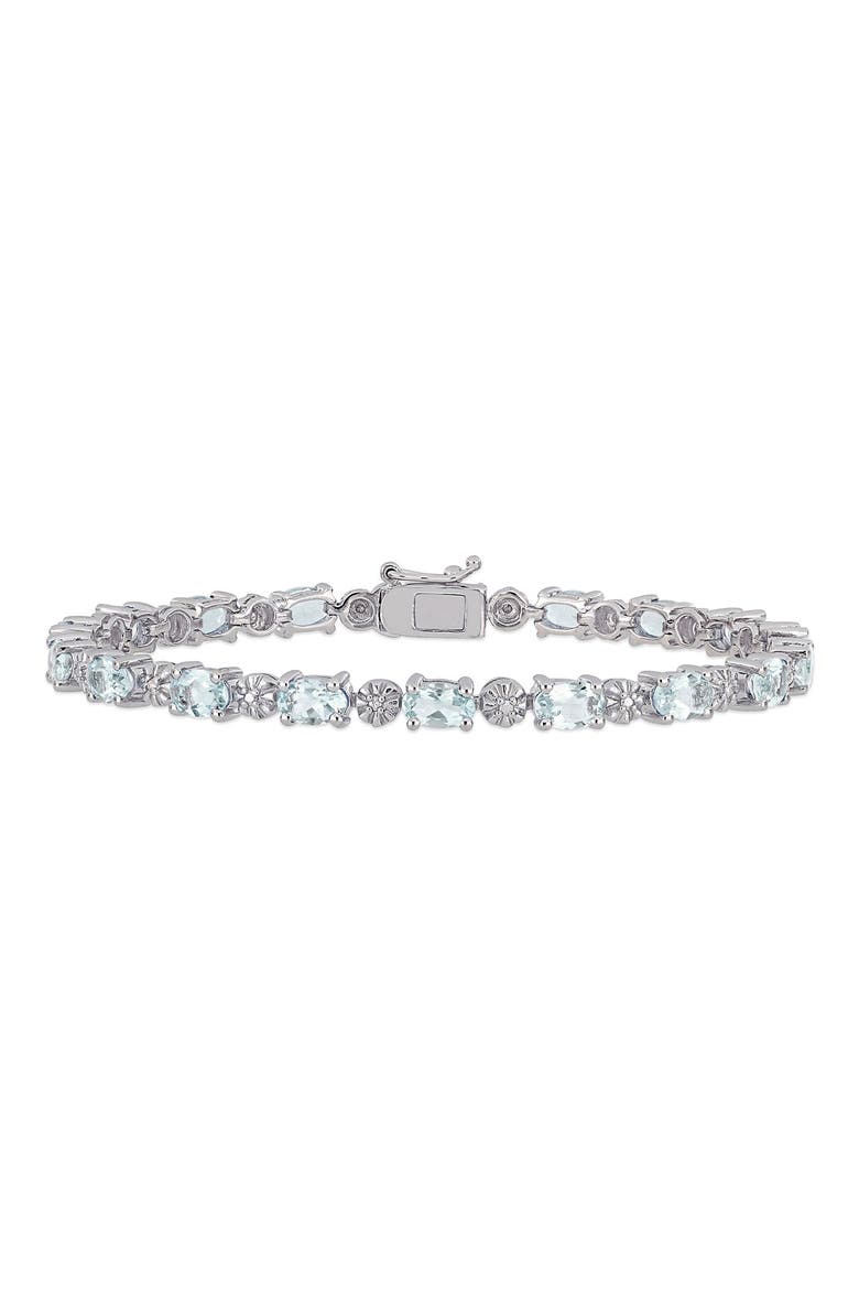 Sterling Silver Aquamarine Diamond Bracelet, Main, color, WHITE