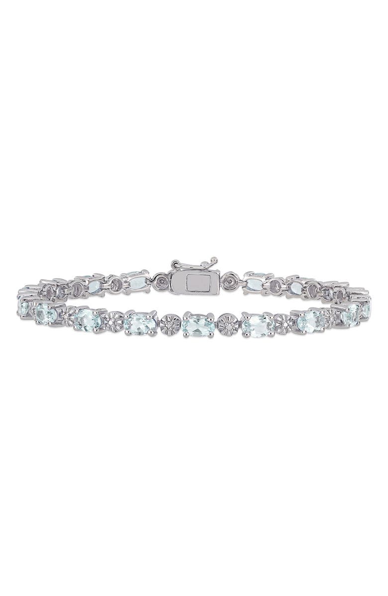 DELMAR Sterling Silver Aquamarine Diamond Bracelet, Main, color, White