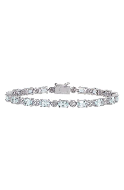 Sterling Silver Aquamarine Diamond Bracelet