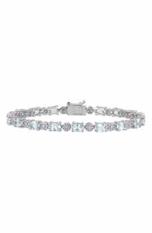 DELMAR Sterling Silver Aquamarine Diamond Bracelet