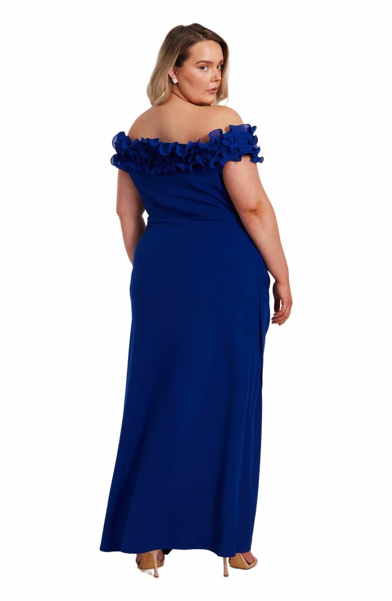 QUIZ Plus Size Bardot Ruffle Maxi Dress, Alternate, color,