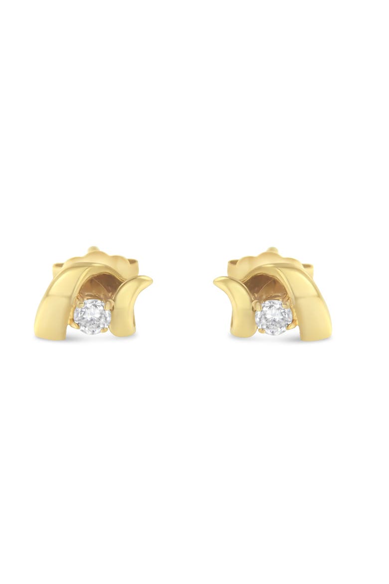 10K Gold 1/10 Cttw Diamond Espira Swirls Solitaire Push Back Stud Earrings, Alternate, color, Yellow