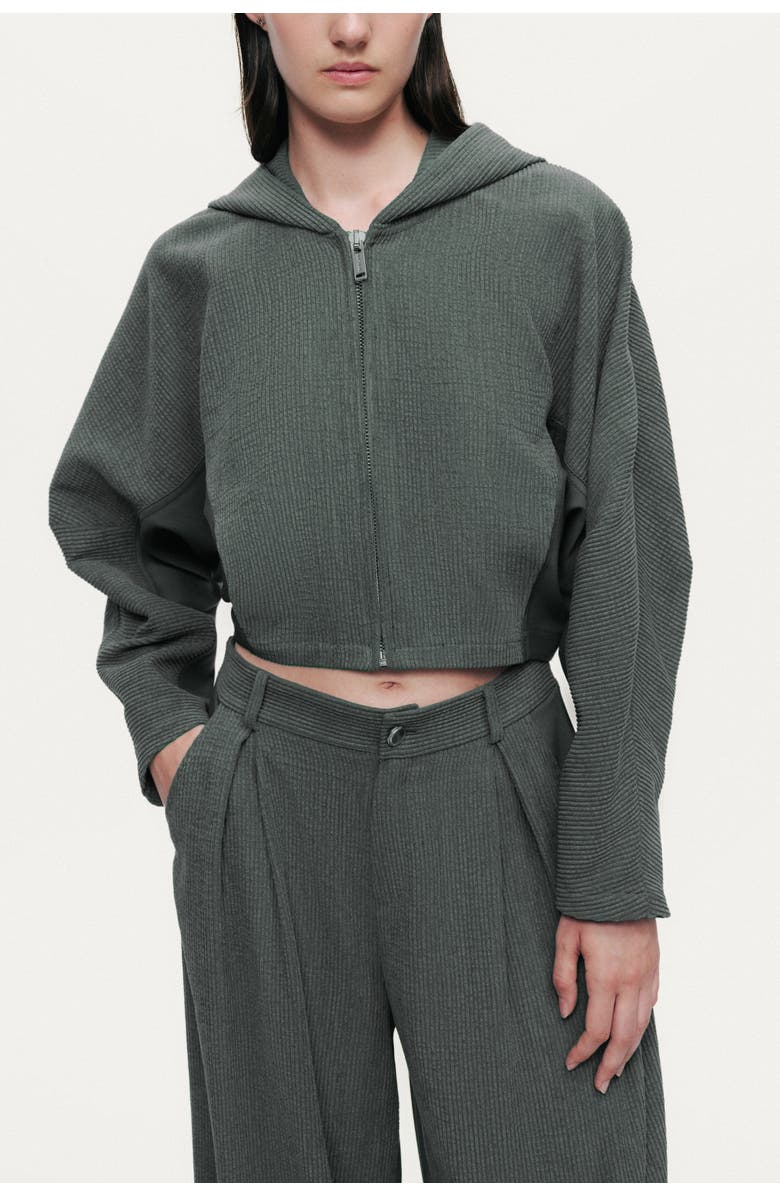 Nocturne Ribbed Zip-Up Hoodie Jacket, Alternate, color, Anthracite