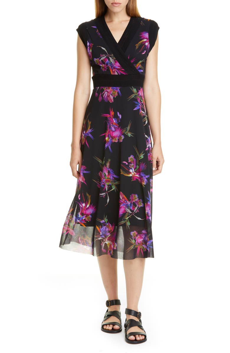 Fuzzi Floral Print Midi Dress, Main, color, 