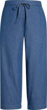 Jones New York Pull-On Drawstring Chambray Crop Wide Leg Pants