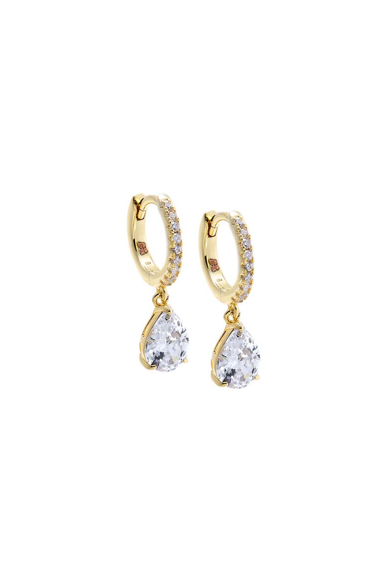 Pave Dangling CZ Pear Huggie Earring, Main, color, Gold