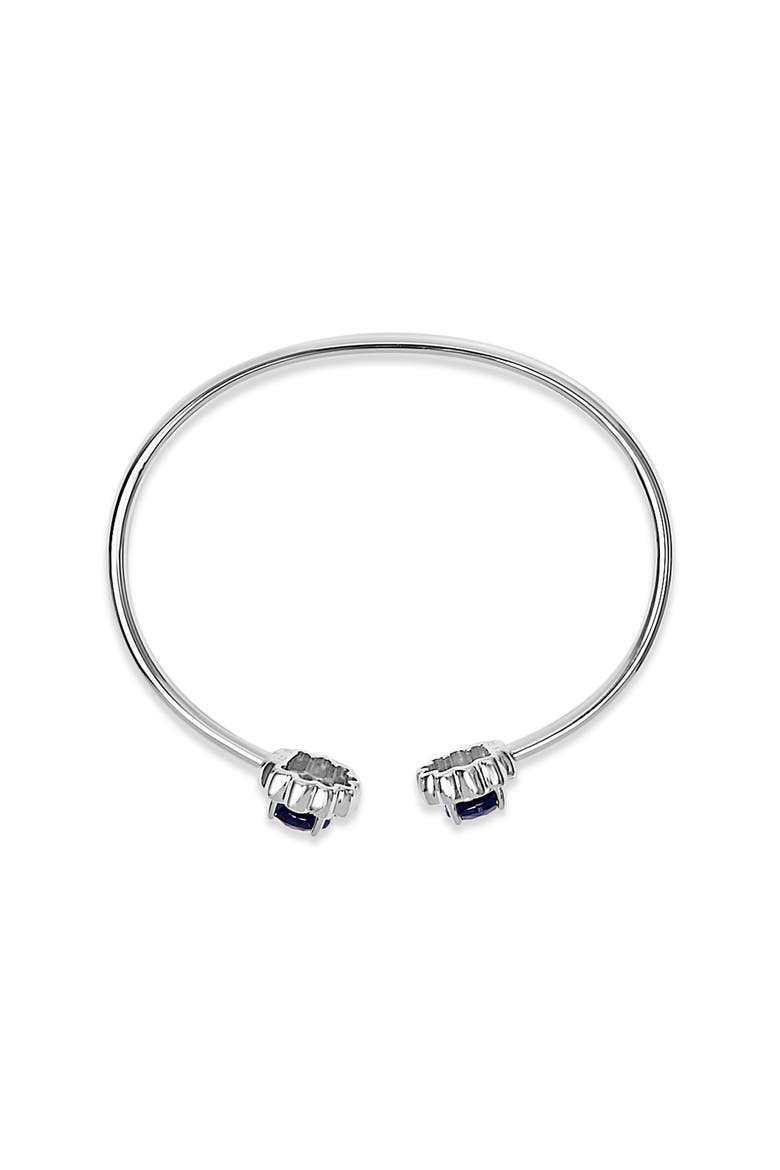 Sterling Silver Diamond Accent Created Blue Sapphire Floral Design Bangle Bracelet, Alternate, color, Silver